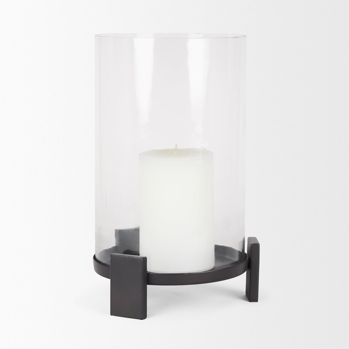Price Large Matte Black-Brown Metal w/ Glass Hurricane Candle Holder by Mercana at Eve Furniture