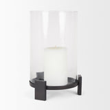 Price Large Matte Black-Brown Metal w/ Glass Hurricane Candle Holder by Mercana at Eve Furniture