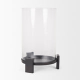 Price Large Matte Black-Brown Metal w/ Glass Hurricane Candle Holder by Mercana at Eve Furniture