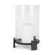 Price Large Matte Black-Brown Metal w/ Glass Hurricane Candle Holder by Mercana at Eve Furniture