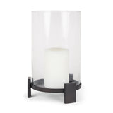 Price Large Matte Black-Brown Metal w/ Glass Hurricane Candle Holder by Mercana at Eve Furniture