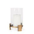 Price Small Antiqued Gold Metal w/ Glass Hurricane Candle Holder by Mercana at Eve Furniture