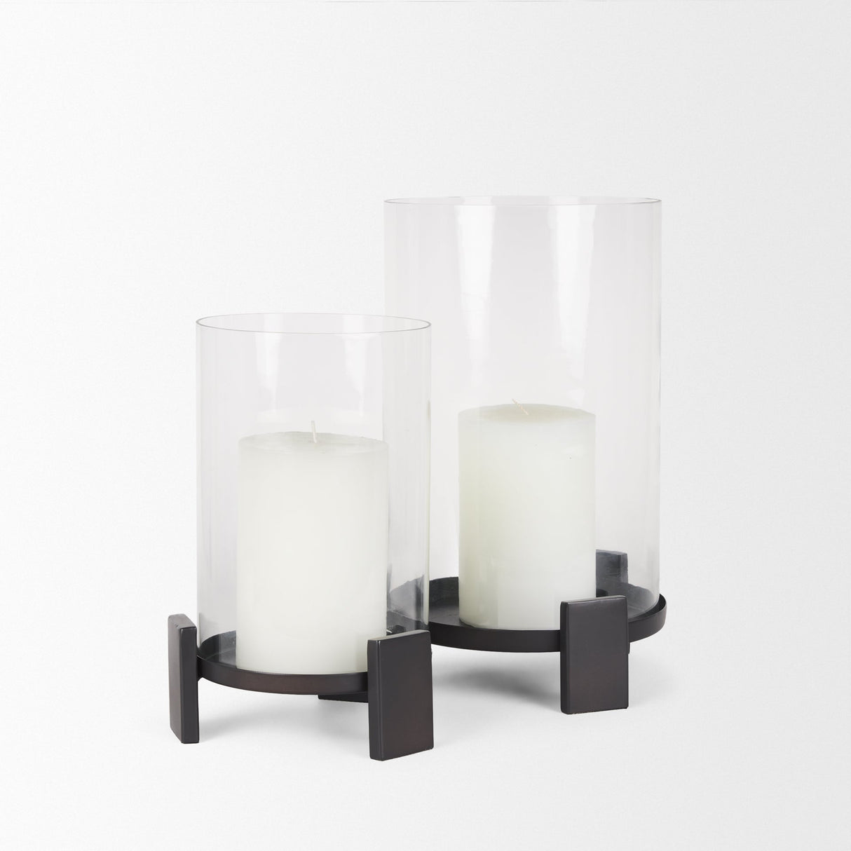 Price Small Matte Black-Brown Metal w/ Glass Hurricane Candle Holder by Mercana at Eve Furniture