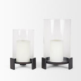 Price Small Matte Black-Brown Metal w/ Glass Hurricane Candle Holder by Mercana at Eve Furniture