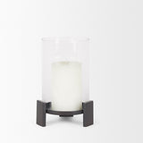 Price Small Matte Black-Brown Metal w/ Glass Hurricane Candle Holder by Mercana at Eve Furniture