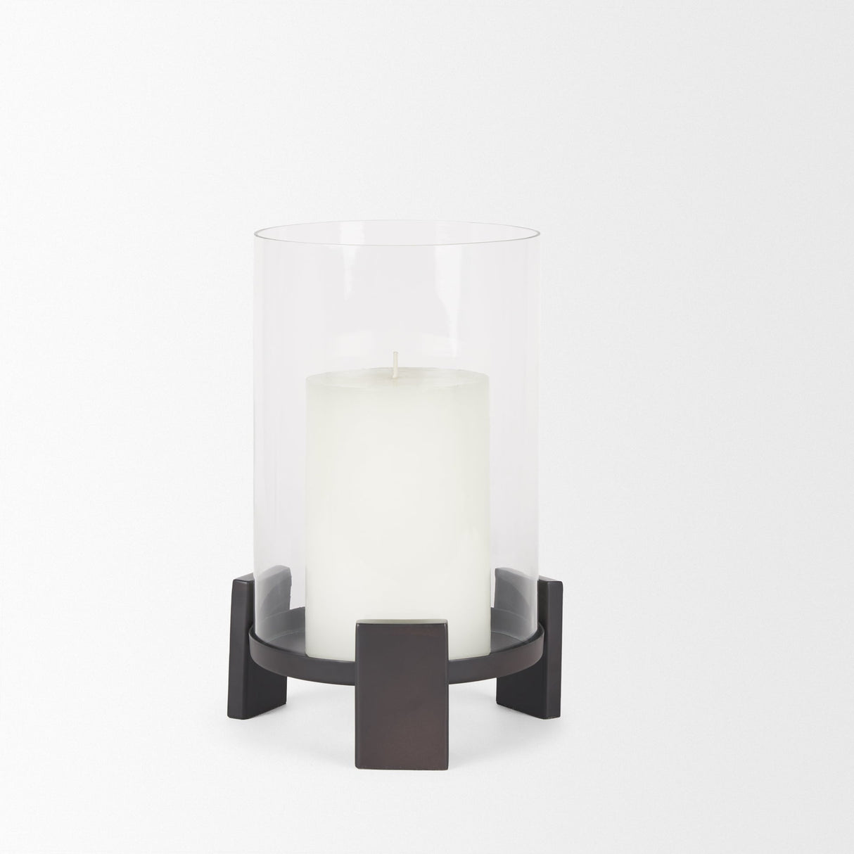 Price Small Matte Black-Brown Metal w/ Glass Hurricane Candle Holder by Mercana at Eve Furniture