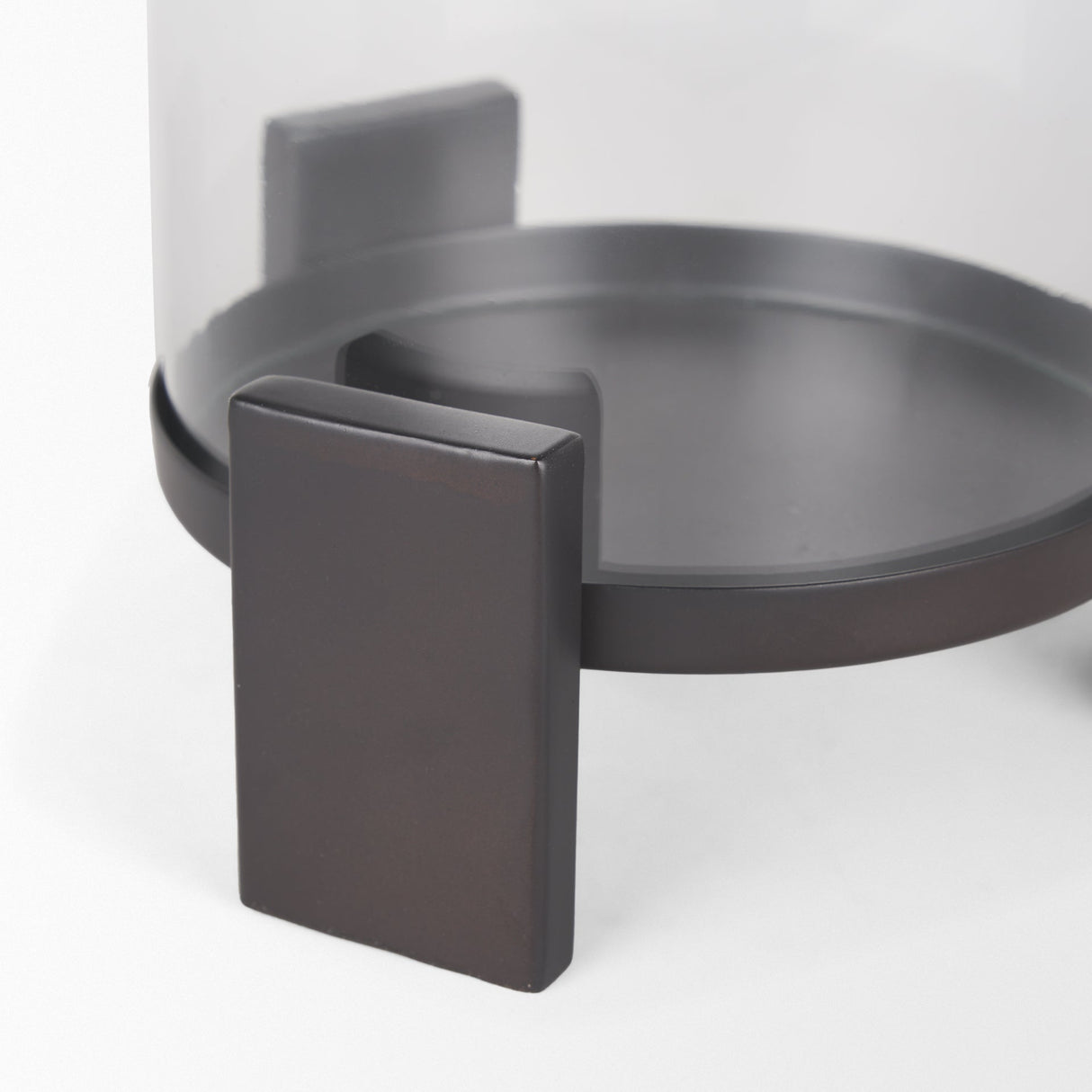 Price Small Matte Black-Brown Metal w/ Glass Hurricane Candle Holder by Mercana at Eve Furniture