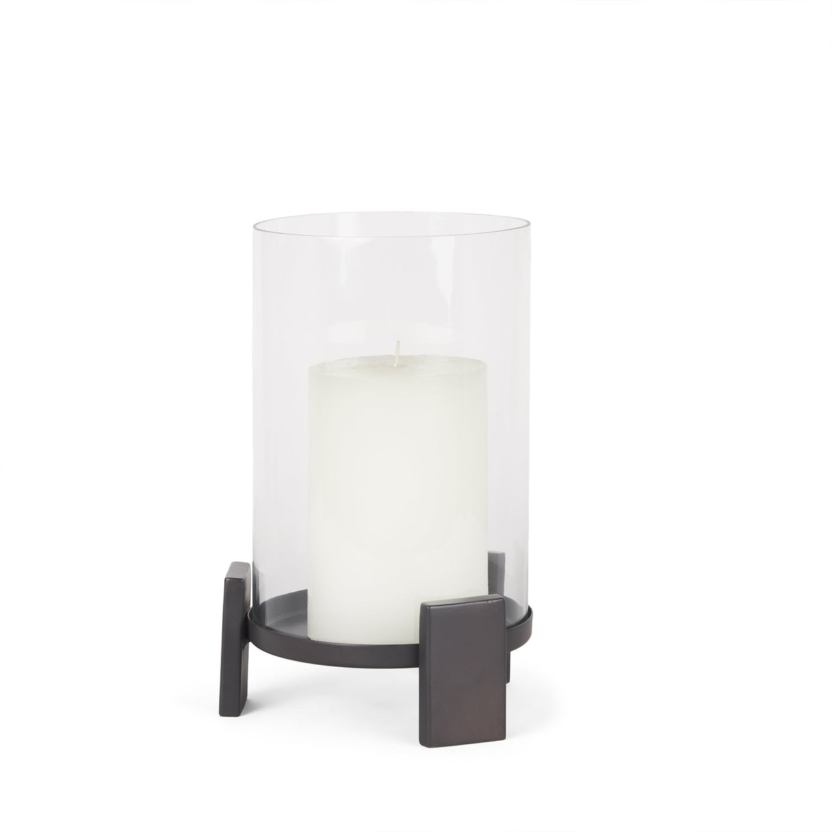 Price Small Matte Black-Brown Metal w/ Glass Hurricane Candle Holder by Mercana at Eve Furniture