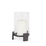 Price Small Matte Black-Brown Metal w/ Glass Hurricane Candle Holder by Mercana at Eve Furniture