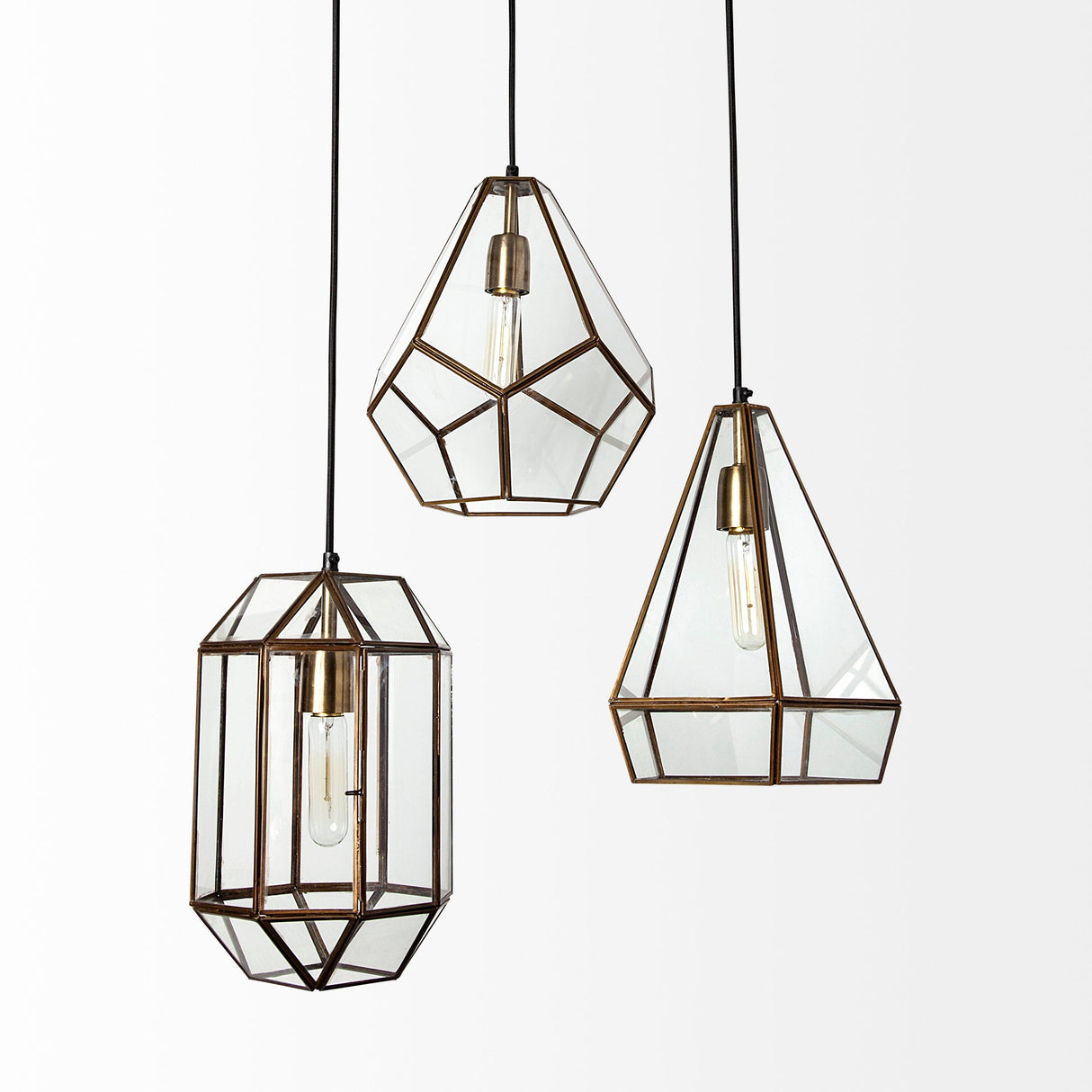 Prima Gold Metal and Glass Pyramid Pendant Light by Mercana at Eve Furniture