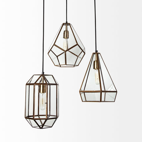 Prima Gold Metal and Glass Pyramid Pendant Light by Mercana at Eve Furniture