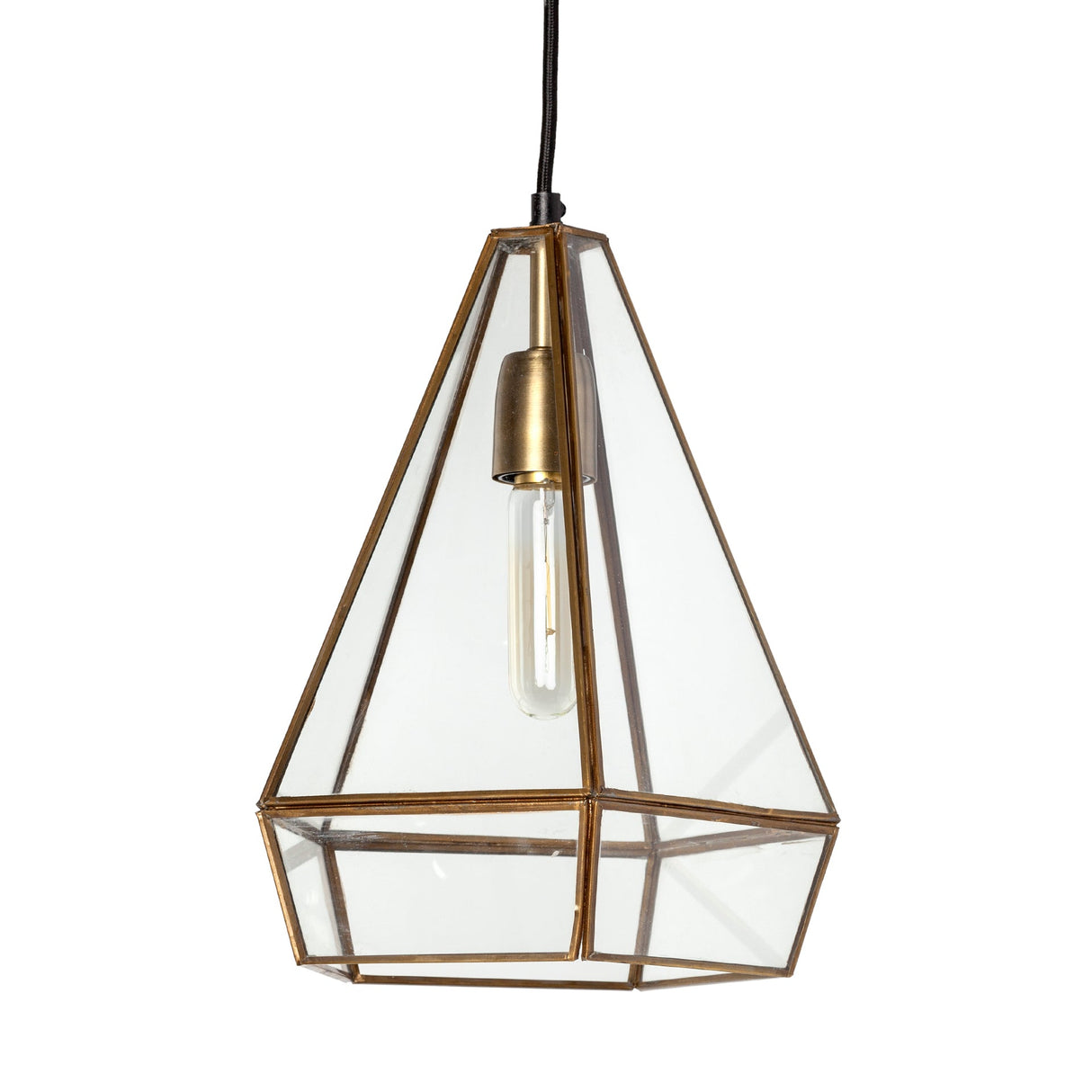 Prima Gold Metal and Glass Pyramid Pendant Light by Mercana at Eve Furniture