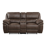 Proctor Brown Microfiber Double Reclining Loveseat with Center Console by Homelegance at Eve Furniture