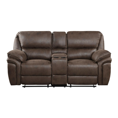 Proctor Brown Microfiber Double Reclining Loveseat with Center Console by Homelegance at Eve Furniture