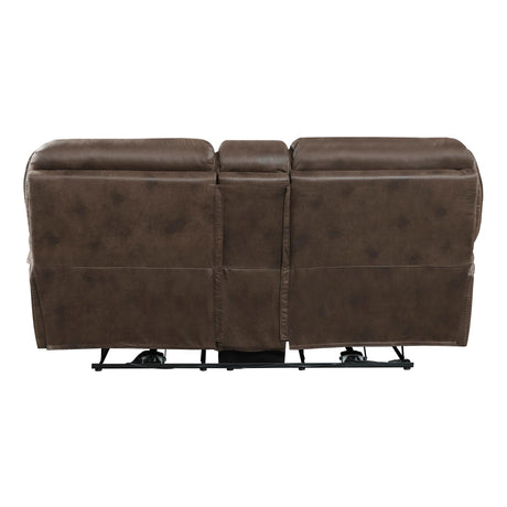 Proctor Brown Microfiber Power Double Reclining Loveseat with Center Console by Homelegance at Eve Furniture