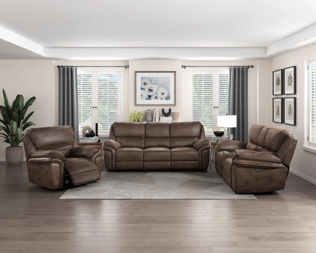Proctor Brown Microfiber Power Double Reclining Sofa by Homelegance at Eve Furniture
