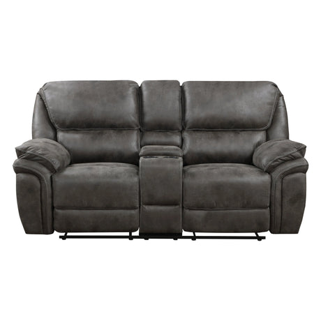 Proctor Gray Microfiber Double Reclining Loveseat with Center Console by Homelegance at Eve Furniture