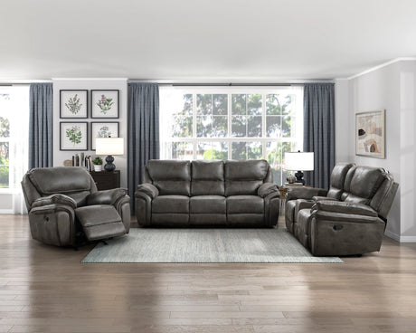 Proctor Gray Microfiber Double Reclining Sofa by Homelegance at Eve Furniture