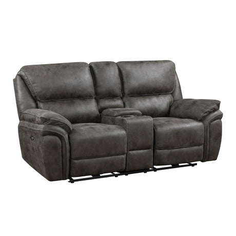 Proctor Gray Microfiber Power Double Reclining Loveseat with Center Console by Homelegance at Eve Furniture