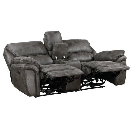 Proctor Gray Microfiber Power Double Reclining Loveseat with Center Console by Homelegance at Eve Furniture