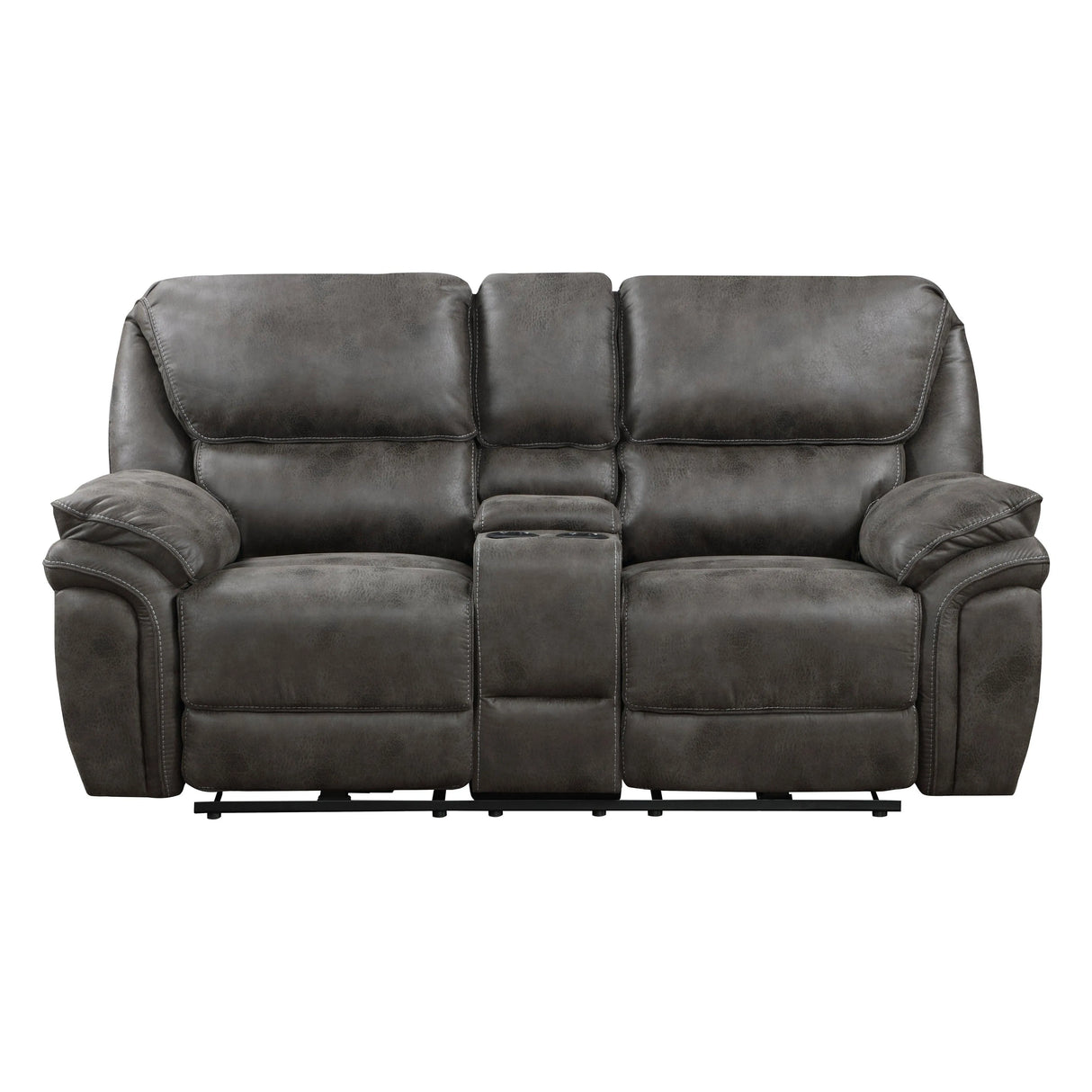 Proctor Gray Microfiber Power Double Reclining Loveseat with Center Console by Homelegance at Eve Furniture