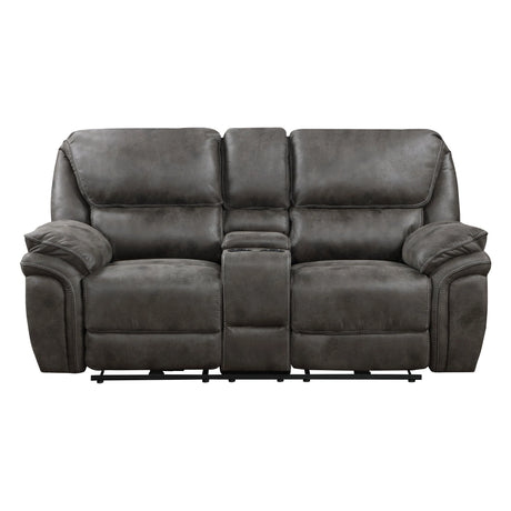 Proctor Gray Microfiber Power Double Reclining Loveseat with Center Console by Homelegance at Eve Furniture