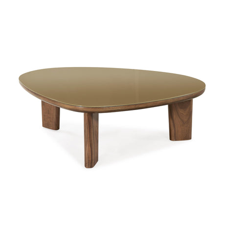 Oani Walnut and Glass Triangular Coffee Table by TOV Furniture at Eve Furniture