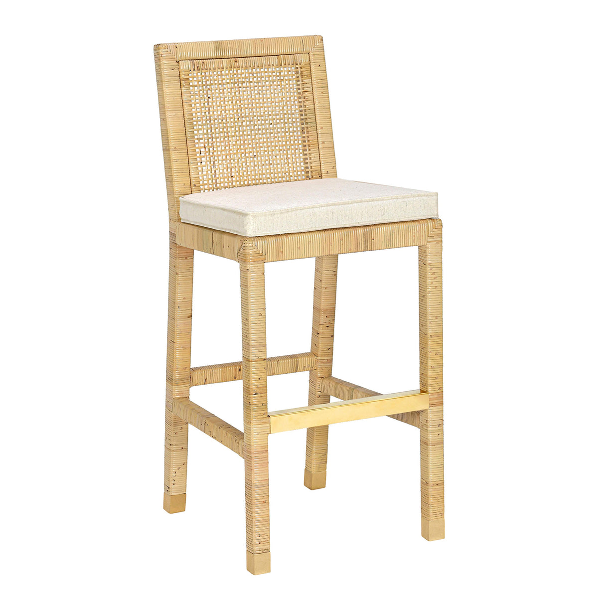 Amara Rattan & Cream Linen Stool by TOV Furniture at Eve Furniture