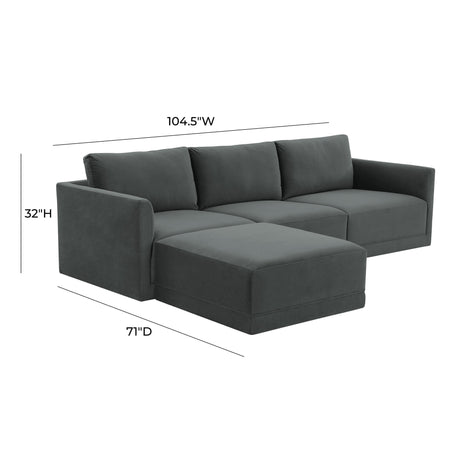 Willow Velvet Modular 4-Piece Sectional by TOV Furniture at Eve Furniture