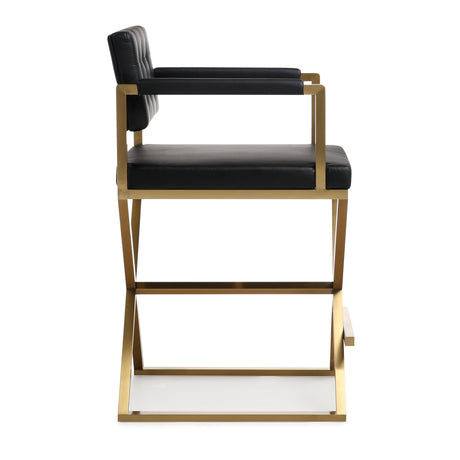 Director Performance Vegan Leather Stool with Gold Base by TOV Furniture at Eve Furniture