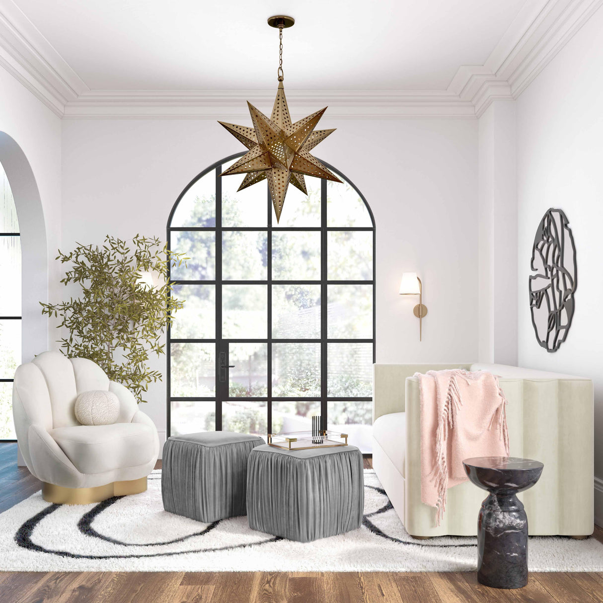 Morgan Pleated Velvet Ottoman by TOV Furniture at Eve Furniture