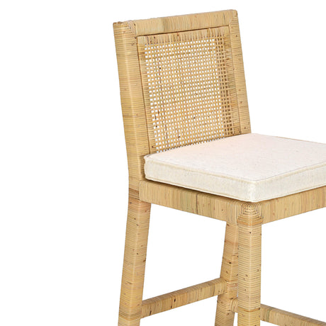 Amara Rattan & Cream Linen Stool by TOV Furniture at Eve Furniture