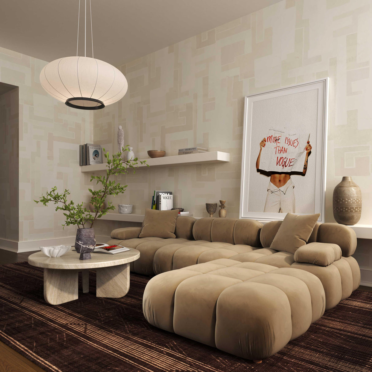 Calliope Cafe Au Lait Performance Velvet 4-piece Modular Sectional by TOV Furniture at Eve Furniture