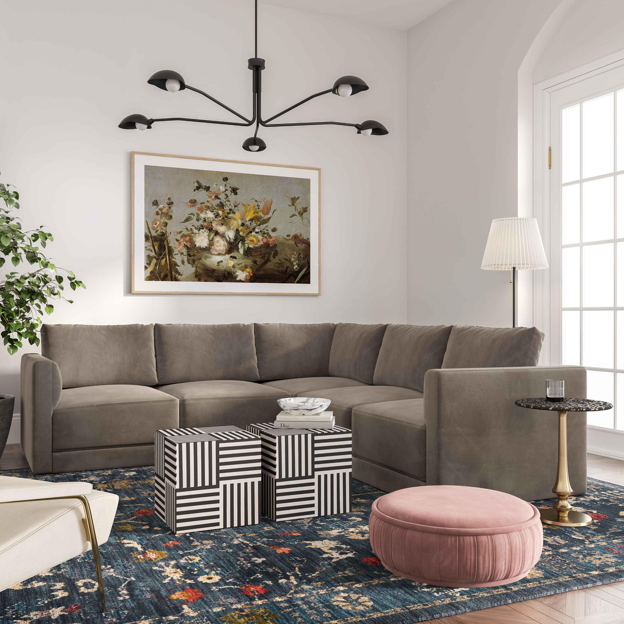 Willow Velvet Modular 5-Piece L Sectional by TOV Furniture at Eve Furniture