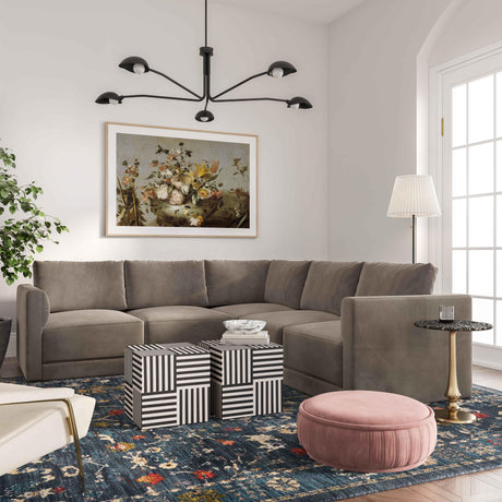 Willow Velvet Modular 5-Piece L Sectional by TOV Furniture at Eve Furniture