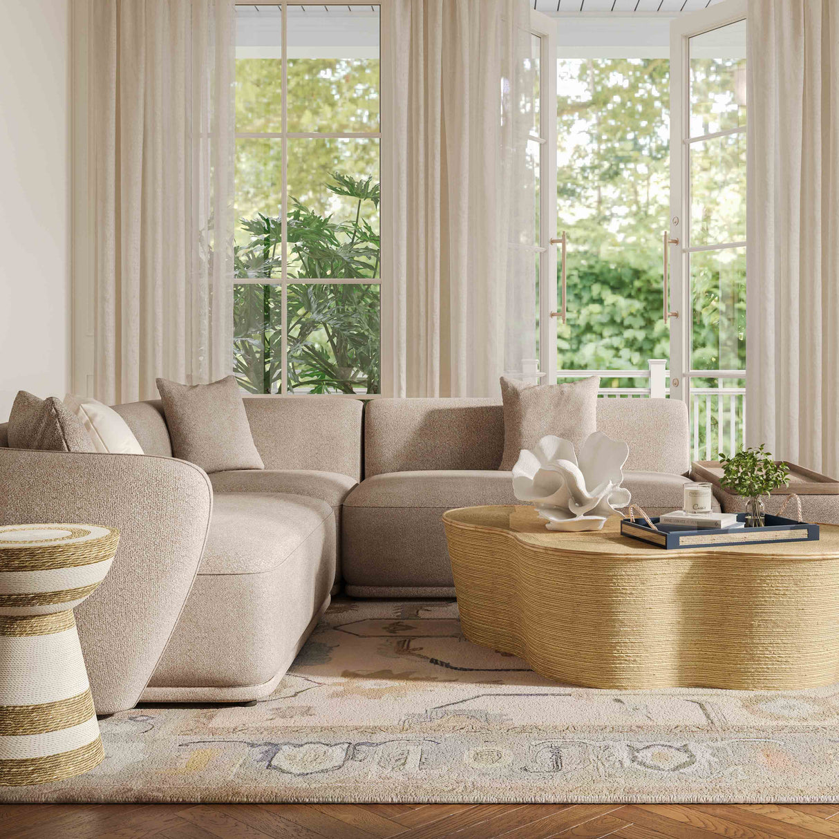 Sylvie Cream Boucle 4-Piece Chaise Sectional by TOV Furniture at Eve Furniture