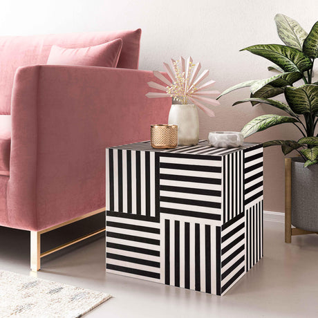 Cube Black and White Side Table by TOV Furniture at Eve Furniture