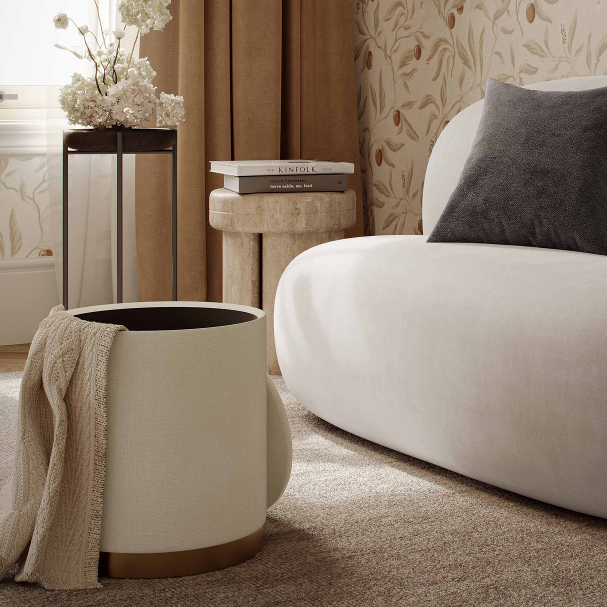 Zoe Cream Chenille Storage Ottoman by TOV Furniture at Eve Furniture