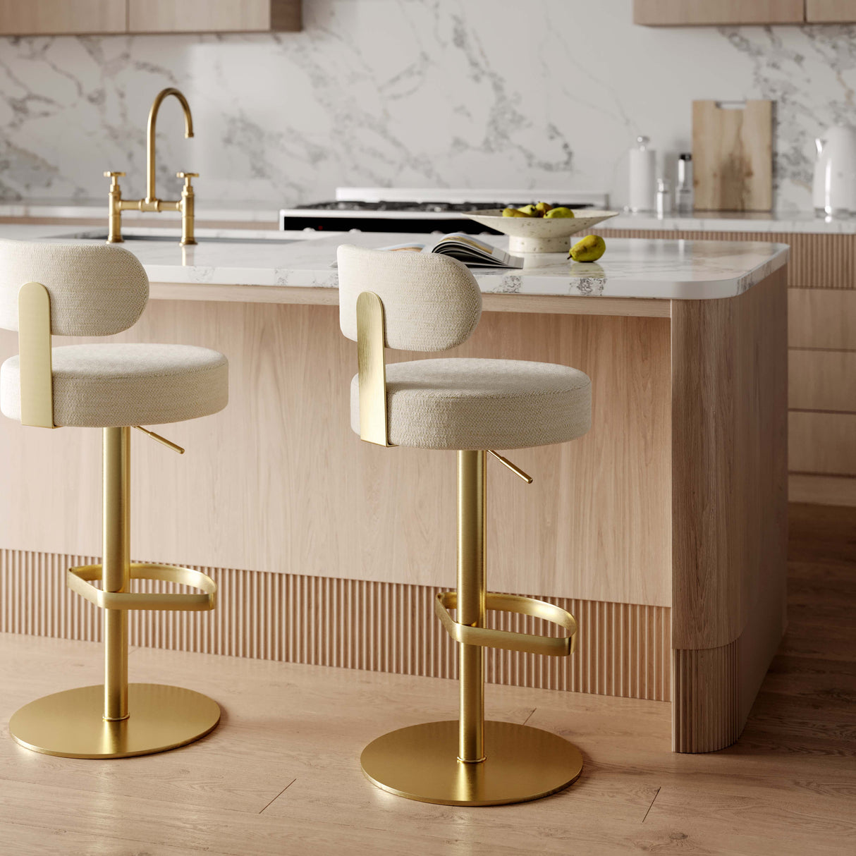 Primrose Cream Textured Performance Fabric Adjustable Stool by TOV Furniture at Eve Furniture