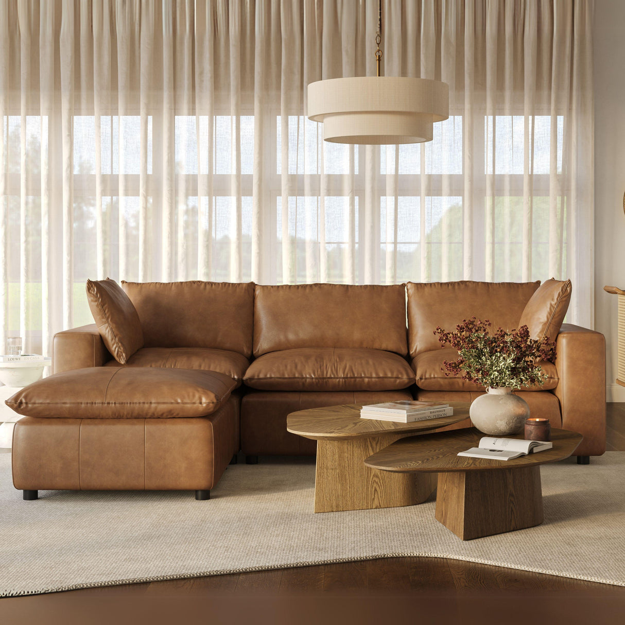 Cali Brown Leather Modular 4-Piece Sectional by TOV Furniture at Eve Furniture