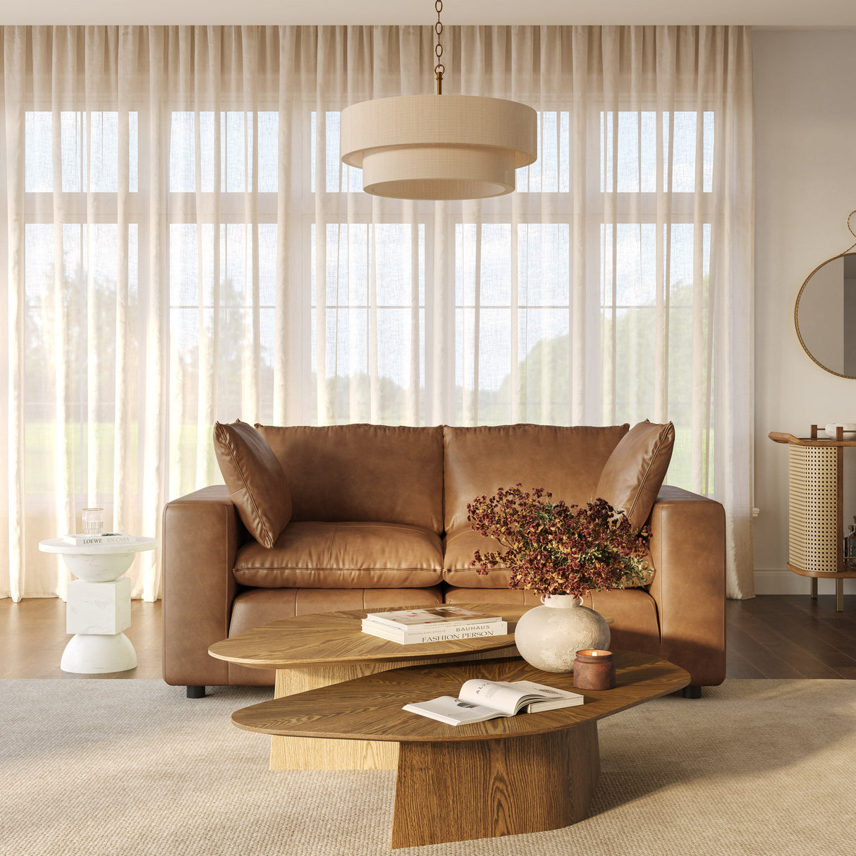 Cali Brown Leather Modular Loveseat by TOV Furniture at Eve Furniture