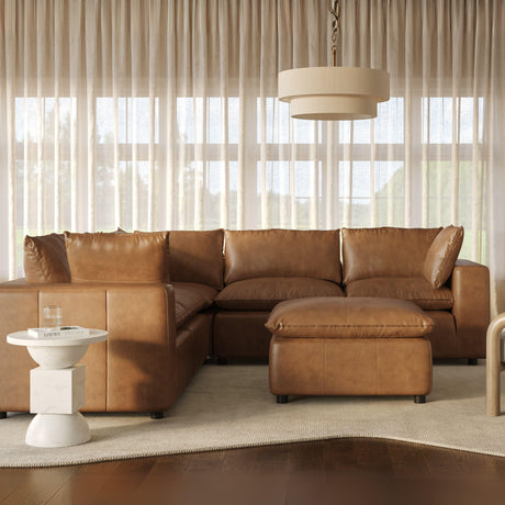 Cali Brown Leather Modular 5-Piece L-Sectional by TOV Furniture at Eve Furniture