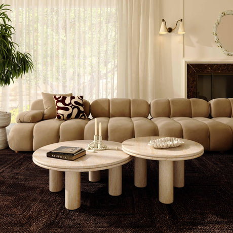 Amora Faux Travertine Indoor/Outdoor 26" Round Accent Table by TOV Furniture at Eve Furniture