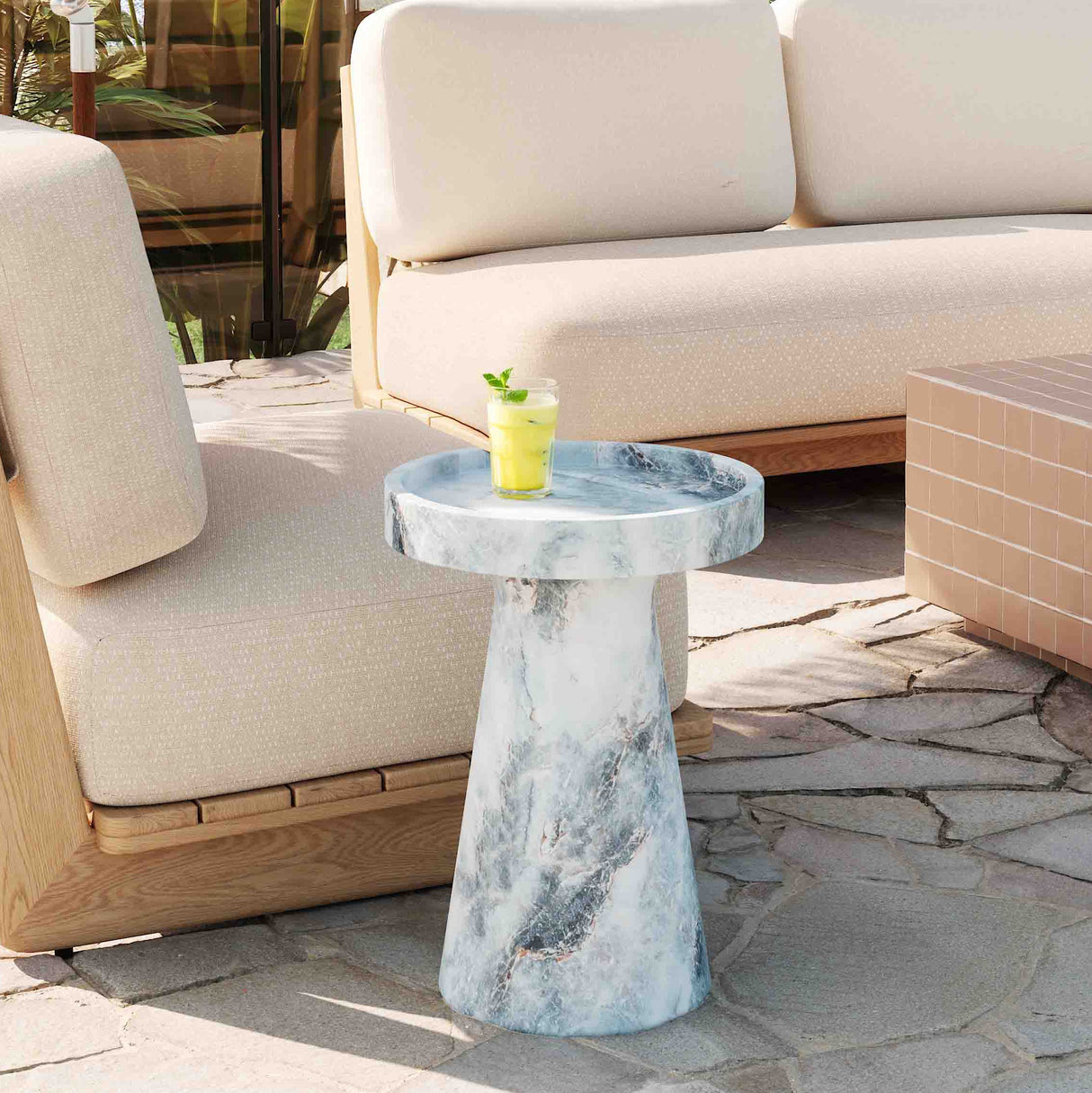 Zara Aegean Marble Indoor / Outdoor Side Table by TOV Furniture at Eve Furniture