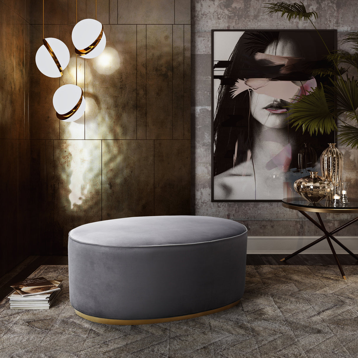 Scarlett Velvet Oval Ottoman by TOV Furniture at Eve Furniture