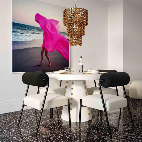 Nirsa Brass Chain Link 3-Tier Chandelier by TOV Furniture at Eve Furniture