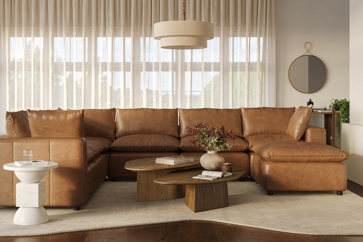 Cali Brown Leather Modular 7-Piece Large Chaise Sectional by TOV Furniture at Eve Furniture