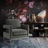 Avery Grey Velvet Chair with Silver Base by TOV Furniture at Eve Furniture