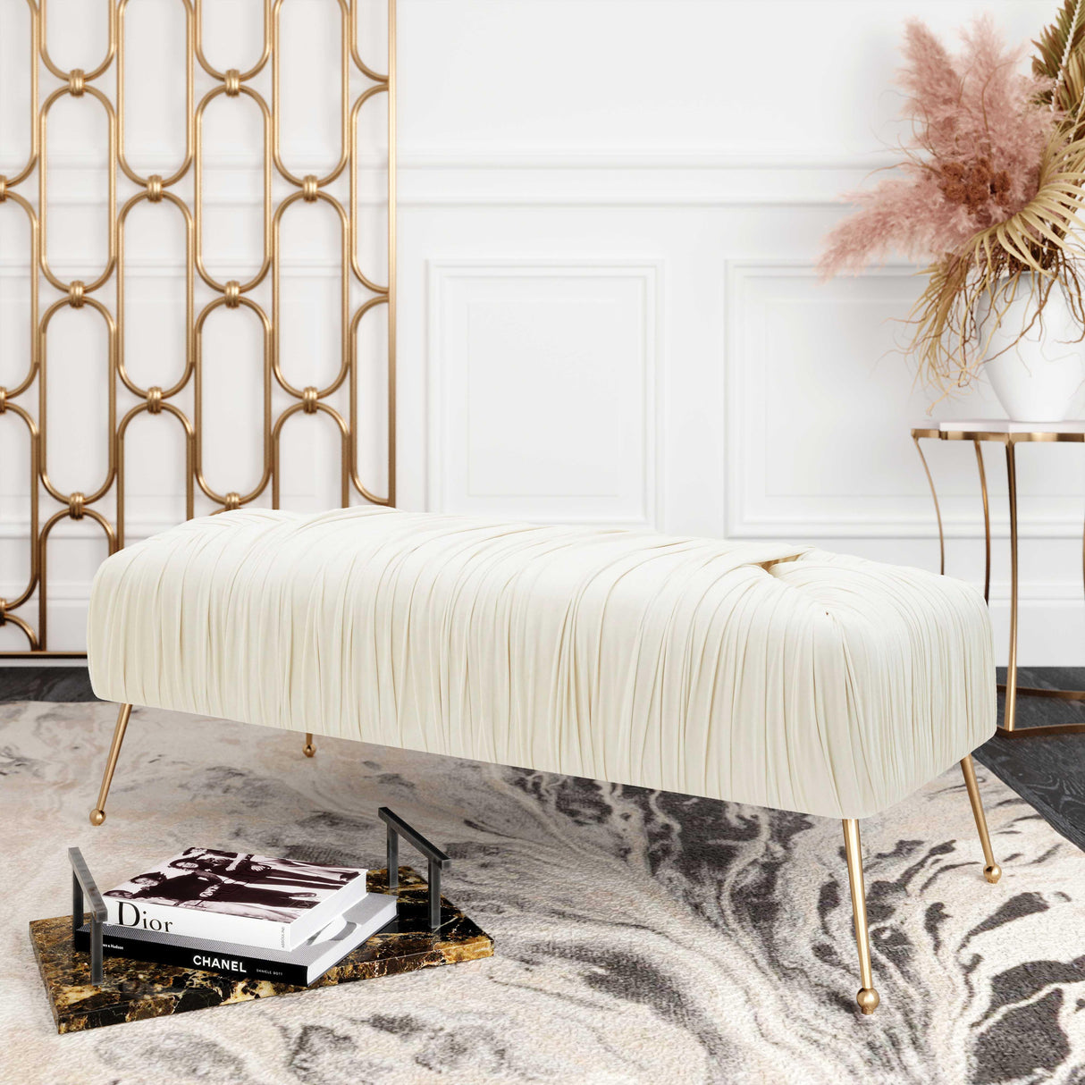 Jessica Cream Velvet Bench by Inspire Me! Home Decor by TOV Furniture at Eve Furniture