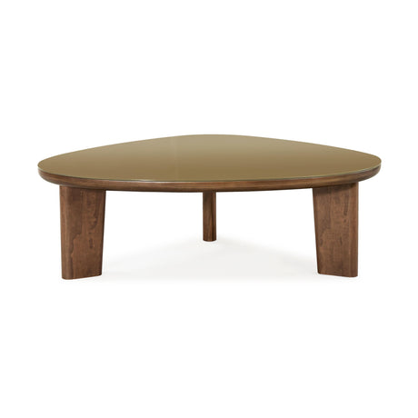 Oani Walnut and Glass Triangular Coffee Table by TOV Furniture at Eve Furniture